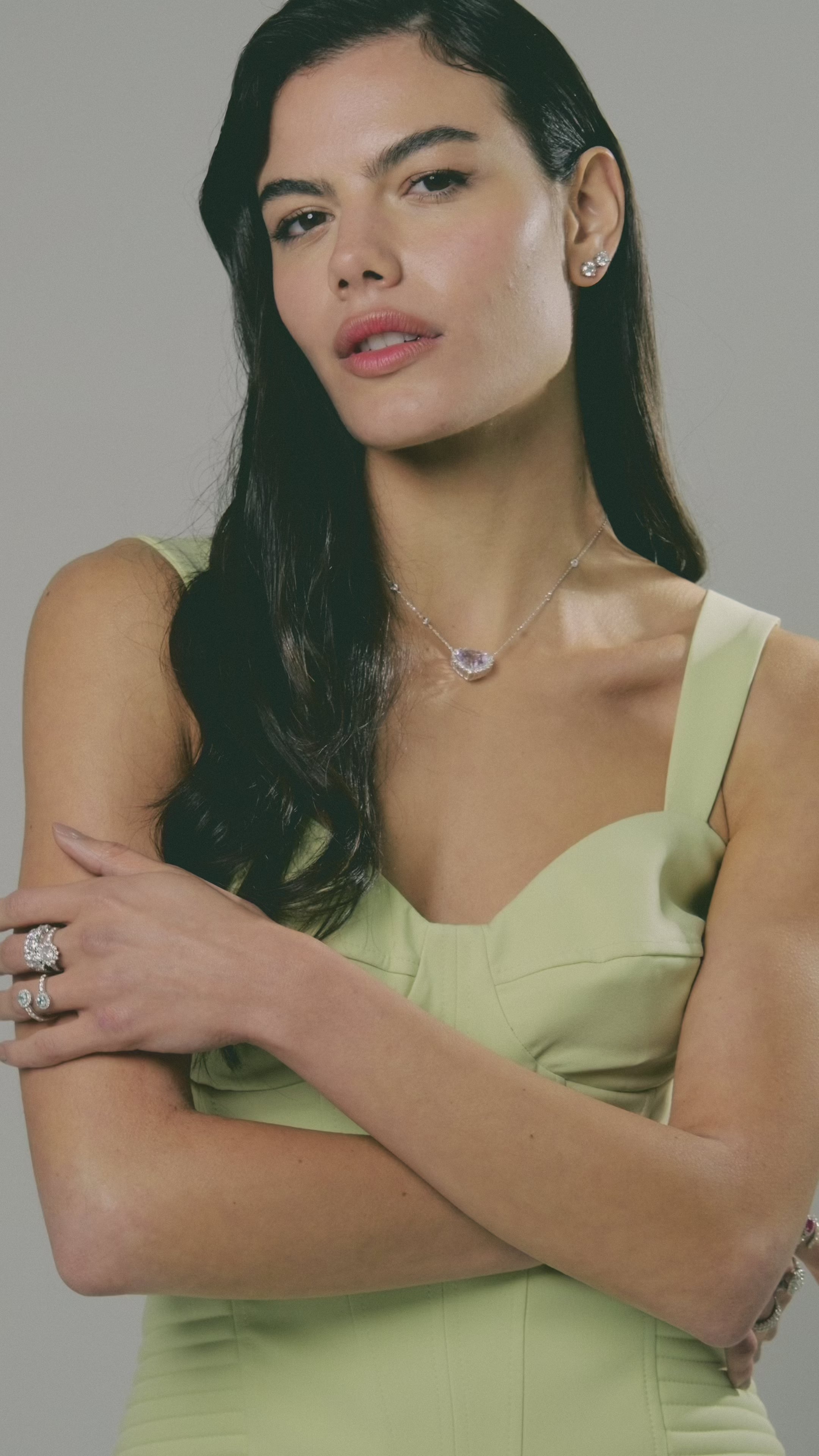 Colar Kunzita com Diamantes