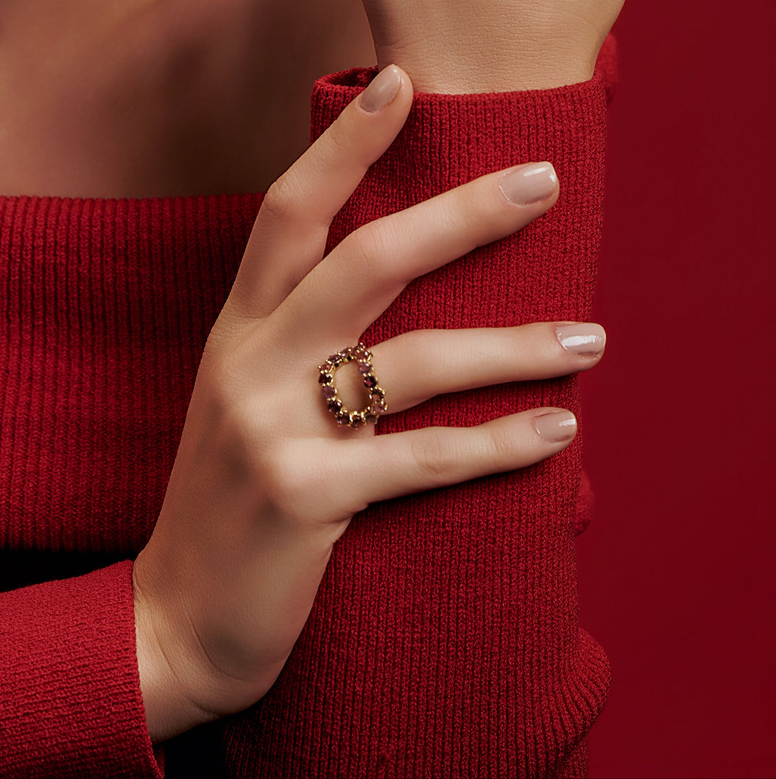 Anel Moon Turmalinas rosas